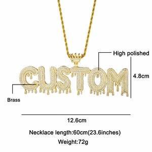 Collar con Placa de Nombre Personalizada Estilo Hip Hop Iced Out Crown, Colgante de Letra con Piedras y Diamantes Rosas, Joyería Fina - Product Image 2