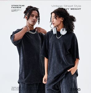 เสื้อยืดผู้ชายลายกราฟิกแบบกำหนดเองเสื้อยืดโอเวอร์ไซซ์สไตล์วินเทจซักกรด240กรัมพิมพ์สกรีนผ้าไหมสีทึบ - Product Image 2