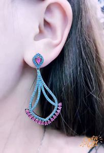 HIBRIDE chaud Style bohème multicolore cubique Zircon pendentif femmes déclaration boucles d'oreilles noir pistolet plaqué femme bijoux 2017 E-441 - Product Image 2