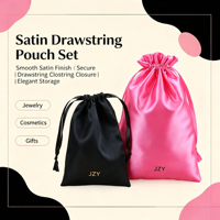 Sac à cordon en satin avec logo personnalisé, sac de rangement de luxe pour extensions de cheveux et perruques, emballage cadeau promotionnel, sac OEM avec étiquette privée