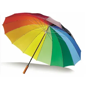 Umbrella Import 16 Panels Wooden Stick Colorful Rainbow Umbrella