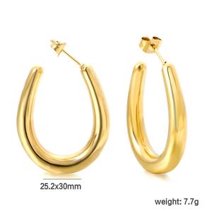 Pendientes de Aro Geométricos de Acero Inoxidable con Baño de Oro PVD de 18K, Diseño Hueco en Forma de U Ovalada, Joyería para Mujer - Product Image 2