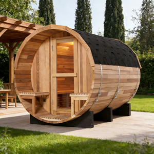 Sauna en cèdre rouge pour 6 personnes avec chauffage 6KW, tuiles imperméables et 2 bancs de porche - Product Image 1