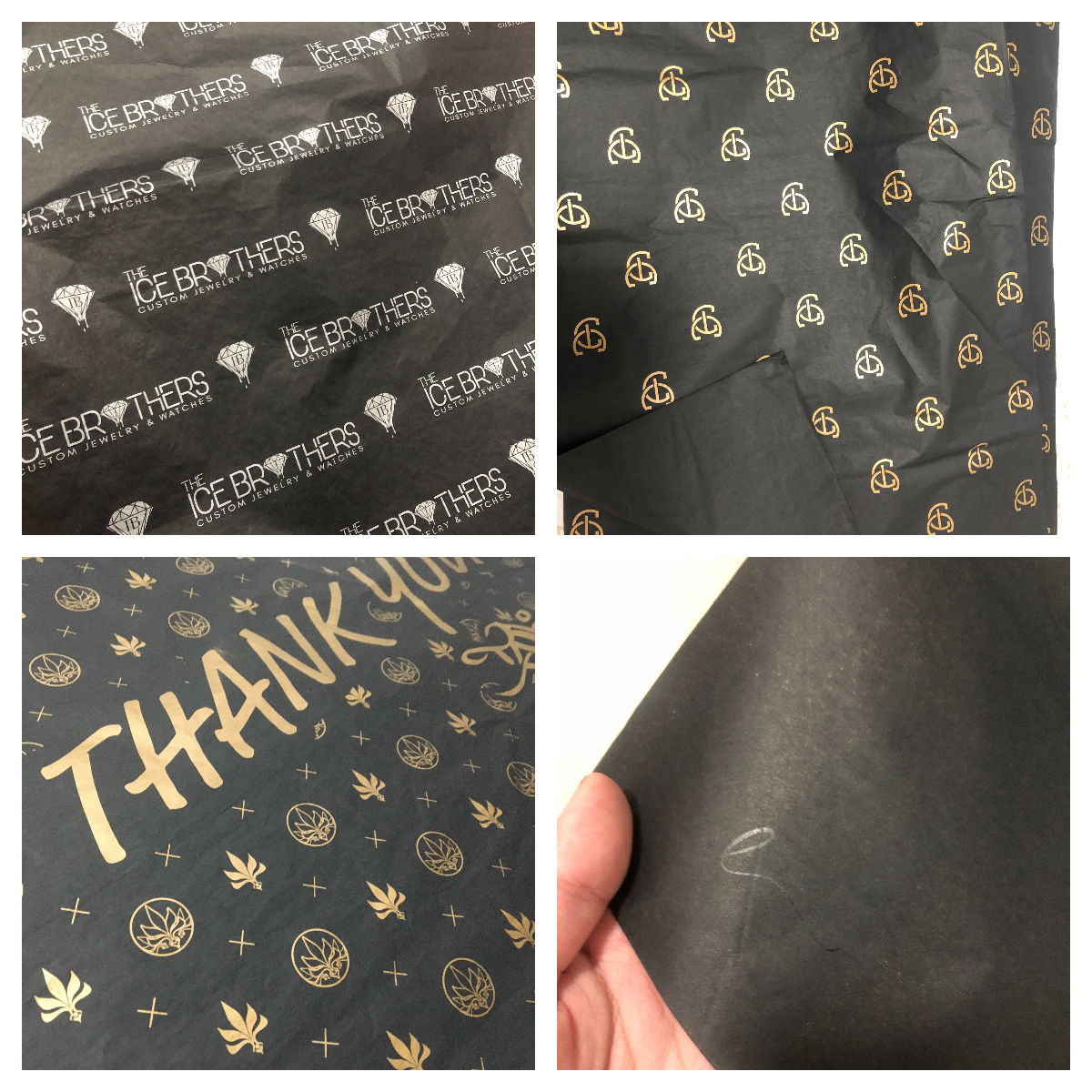 black paper with single color logo print