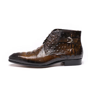 Bottes de Travail pour Hommes Printemps-Automne en Cuir Véritable avec Motif Léopard en Relief, Semelle en Caoutchouc Imperméable - Product Image 1
