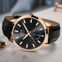 Montre mécanique de luxe pour homme avec logo personnalisé, boîtier en acier inoxydable, bracelet en cuir de vachette, verre en cristal, classe plongeur, phase de lune