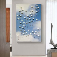 Peinture décorative en forme de parachute tridimensionnel, ciel bleu et nuages blancs, peinture abstraite, peintures murales modernes simples