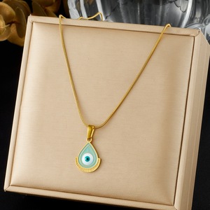 Blue Eye Pendant Necklace Teardrop Shape Gold Chain Daily Wear Gift Jewelry - Product Image 1