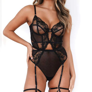 HO Disfraces de lujo para mujer Body transparente de encaje Malla íntima Teddy Sexy Body negro para mujer - Product Image 1