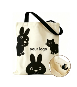 Sac fourre-tout en toile de coton naturel avec poignées noires pour femme, idéal pour le shopping en supermarché - Grande Vente - Product Image 2