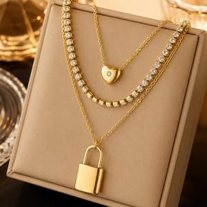 Custom High Quality Stainless Steel 18K Gold Imitation Pearl Layered Heart Butterfly Pendant Necklace Women Engagement Gift US - Product Image 1
