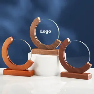 Hot Sale Custom Round Shape Business Geschenk preis Made Glas medaillen Crystal Trophy mit Logo