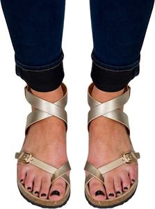 Byring-<span class=keywords><strong>Sandalias</strong></span> planas de cuero <span class=keywords><strong>para</strong></span> mujer, calzado con correa cruzada en el tobillo, <span class=keywords><strong>para</strong></span> cama de pie, <span class=keywords><strong>para</strong></span> chicas y <span class=keywords><strong>adolescentes</strong></span> grandes, novedad de verano - Product Image 3