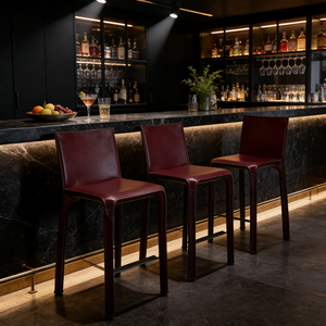 Luxury Commercial Restaurant Furniture Burgundy <b>Leather</b> Counter Chairs for Home <b>Bar</b>, Trendy Cafe <b>Bar</b> Chair - Product Image 2