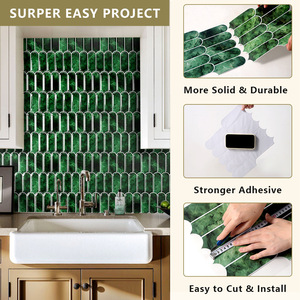 Pegatinas de Pared de PVC con Patrón Irregular de Azulejos Verdes, Impermeables, Decoración del Hogar, Cocina, Baño, Azulejos Autoadhesivos - Product Image 1