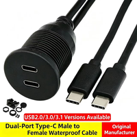 Kabel Ekstensi Panel Mount Tahan Air Dual USB C Threaded Flush Mount 2 USB C Male ke Female