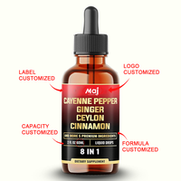 Suppléments digestifs à base de plantes ODM OEM 8 In1 Gouttes liquides de poivre de Cayenne gingembre basilic sacré extrait de cannelle de Ceylan