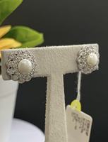 OEM 925 Silber Blumen-Ohrringe mit Imitationsperlen und Zirkonia, Retro Braut-Hochzeits-Ohrringe, Damen-Ohrringe Großhandel