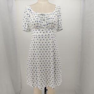 ALBB019 Ladies 100% <b>Viscose</b> Crepe Floral Printed <b>Dress</b> with Zippers Washable Knee-length - Product Image 3