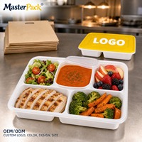 Boîte Bento jetable en PP à 5 compartiments de style chinois personnalisée avec bol à soupe, conteneur alimentaire pour la restauration et la préparation de repas à emporter