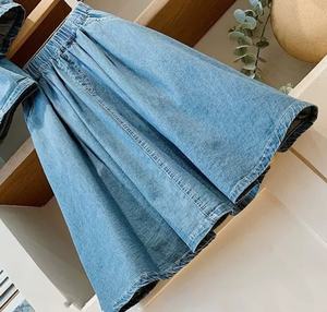 New <span class=keywords><strong>fashion</strong></span> teen Girls Clothing set solid short puff sleeve denim top + jeans skirt set <span class=keywords><strong>abbigliamento</strong></span> per bambini - Product Image 5