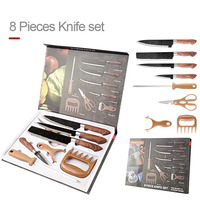 Ensemble de 8 pièces de couteaux avec manche enduit de grain de bois, ensemble de couteaux de cuisine avec ciseaux, éplucheur dans une boîte cadeau
