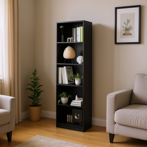 ตู้หนังสือดีบี ซัตตัน รุ่นสลิม 5 ชั้น ดีไซน์ทันสมัย ชั้นวางของไม้สำหรับห้องนั่งเล่น - Product Image 2