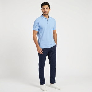 T-shirt polo décontracté pour homme en coton de haute qualité, manches courtes, col avec motif brodé, prix abordable, tissu jersey - Product Image 1