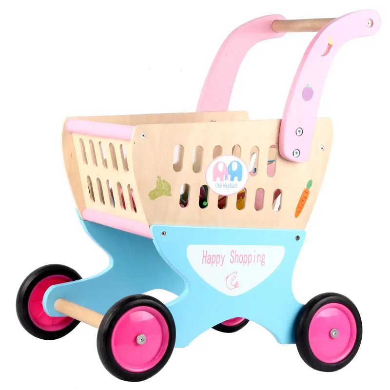 Toptan ahşap bebek alışveriş oyuncak araba sevimli mini alışveriş sepeti arabası oyuncak çocuklar için