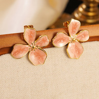 Joyería de acero inoxidable, pendientes de tuerca esmaltados con gota de esmalte de flor de cerezo, pendientes de flores de moda, joyería que no se desvanece para mujer