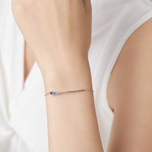 Nouveau bracelet chaîne en argent sterling S925 avec zirconias ronds colorés pour femme, cadeau romantique, version cuivre personnalisable - Product Image 5