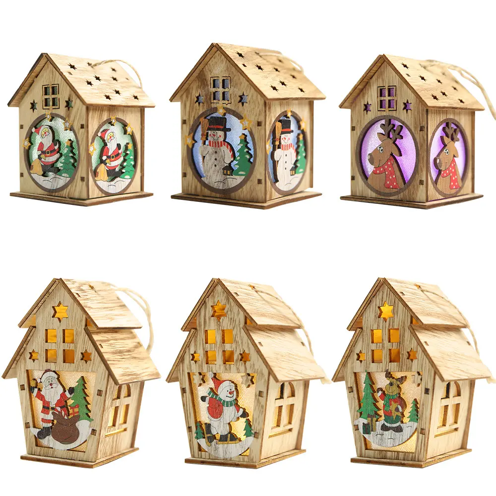 Wooden creative lighting color assembly elk Santa Claus decorations christmas new wooden house with lights