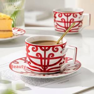Mug en Porcelaine Fine Rouge Chinois à Bord Large, Style Luxe Léger et Simple, Idéal pour le Bureau, la Maison, le Petit-Déjeuner, le Lait, Compatible Micro-ondes et Lave-Vaisselle, Cadeau d'Affaires - Product Image 5