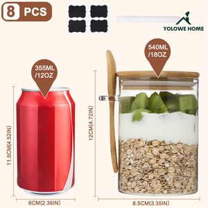 YOLOWE HOME Pots en verre <span class=keywords><strong>de</strong></span> 18 oz pour la préparation des repas, contenants pour les flocons d'avoine du jour au lendemain, couvercles en bambou, cuillères, collations pour le petit-déjeuner, pudding aux graines <span class=keywords><strong>de</strong></span> <span class=keywords><strong>chia</strong></span>, rangement - Product Image 2