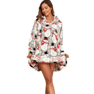 Navidad muñeco de nieve Onesie franela Loungewear con capucha manta usable pijama de gran tamaño abrigo ropa de casa traje - Product Image 5