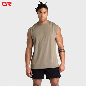 Conception de LOGO personnalisé pour hommes 100% <span class=keywords><strong>coton</strong></span> col étendu gilet surdimensionné ample débardeur lourd sans manches t-shirts pour hommes - Product Image 4