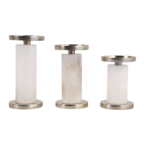 Portacandele in Alabastro con Base in Pietra e Bordo in Metallo, Centrotavola Decorativo - Product Image 5