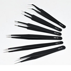 Juego de pinzas de 6 piezas, protección ESD, acero inoxidable negro puntiagudo y curvado, para reparación de teléfonos móviles y ordenadores. - Product Image 3