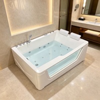 Baignoire de massage à remous en acrylique pour deux personnes avec bulles d'air, lumière LED, cascade et bain à remous en verre SPA