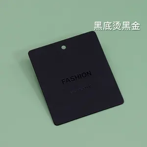 Custom Luxury Labels 700g Black Cardboard Black Foil Printing Hang Tag Suit Coat Price Tag With Free Rope