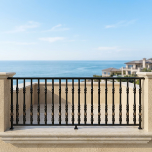 Rampe de balcon décorative en fer forgé noir traditionnel - Résistante à la rouille, à l'eau et aux UV - Pour escalier, jardin, extérieur, villa - Product Image 1