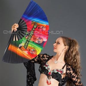 Ventilador de mano plegable de bambú grande portátil pintado con arte popular que brilla con brillo UV de 13 pulgadas al por mayor para fiesta Rave Festival Disco - Product Image 3