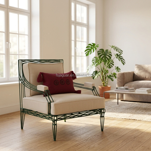 Conjunto de conversación vintage de hierro forjado con diseño de rejilla <span class=keywords><strong>esmeralda</strong></span>, cojines beige y almohadas decorativas con borlas, conjunto de salón para terraza acristalada, para casa de campo o villa en EE. UU. - Product Image 5