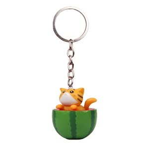 Cute 3D Cartoon Cat Keychain Watermelon Shaped Mini Figurine <b>Bag</b> Charm <b>Novelty</b> Gift for Daily Decoration & Party Favors - Product Image 5