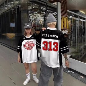 Europese Amerikaanse stijl Hip Hop Jersey Polyester Digitaal bedrukt T-shirt met korte mouwen Mesh Sneldrogend Sportkleding High-street - Product Image 4