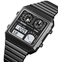 Skmei 2198 jam tangan digital pria, jam tangan tali logam tahan air 30 meter fungsi termometer