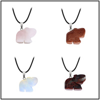 Collier pendentif éléphant en pierre précieuse naturelle sculptée à la main, cordon noir de 18 pouces, cristal de guérison des chakras, bijoux animaliers, collier ras du cou pour femmes