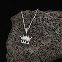 Pendentif Lettre Max Couronne Dorée Style Punk Sertie de Zircons Super Brillant avec Chaîne Cordon – Bijou Cadeau en Gros