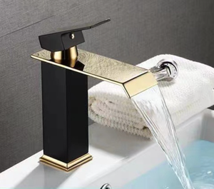 Grifo de Cascada de Acero Inoxidable Estilo Europeo <span class=keywords><strong>NES</strong></span>-KN97, Acabado Negro Dorado, Grifo de Lavabo con Agua Fría y Caliente - Product Image 6