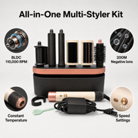 Kit de coiffure 6-en-1 avec ions négatifs, fer à boucler à température constante 1600W, ensemble multi-accessoires pour la maison et le salon